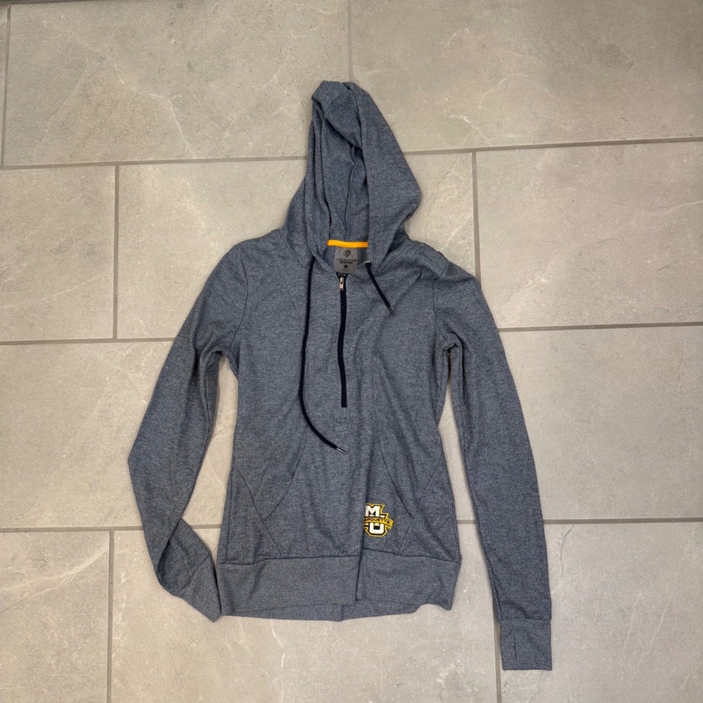 Colosseum Marquette University Waffle Knit Quarter Zip Hoodie Blue Gray Small